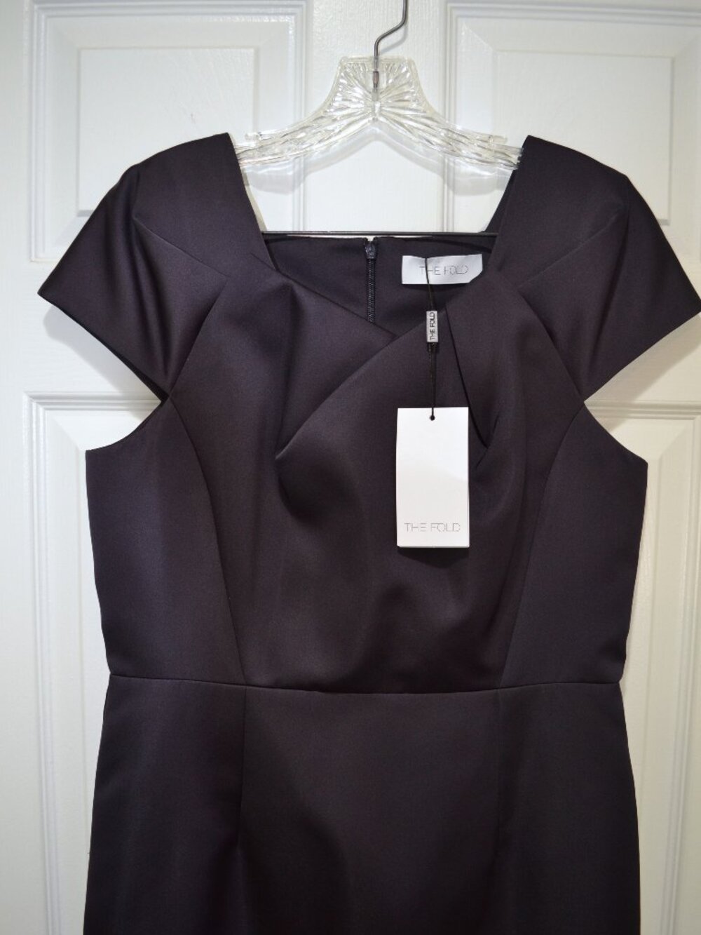 NWT The‎ Fold London The Finsbury Cap Sleeve Aubergine Satin Sheath Dress, Sz 12 - Picture 6 of 11